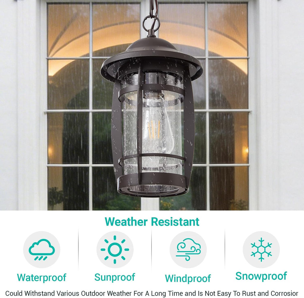 1-Light Outdoor Pendant Light for Porch - Oil Rubbed Bronze Outdoor Chandelier Lantern Waterproof Aluminum Exterior