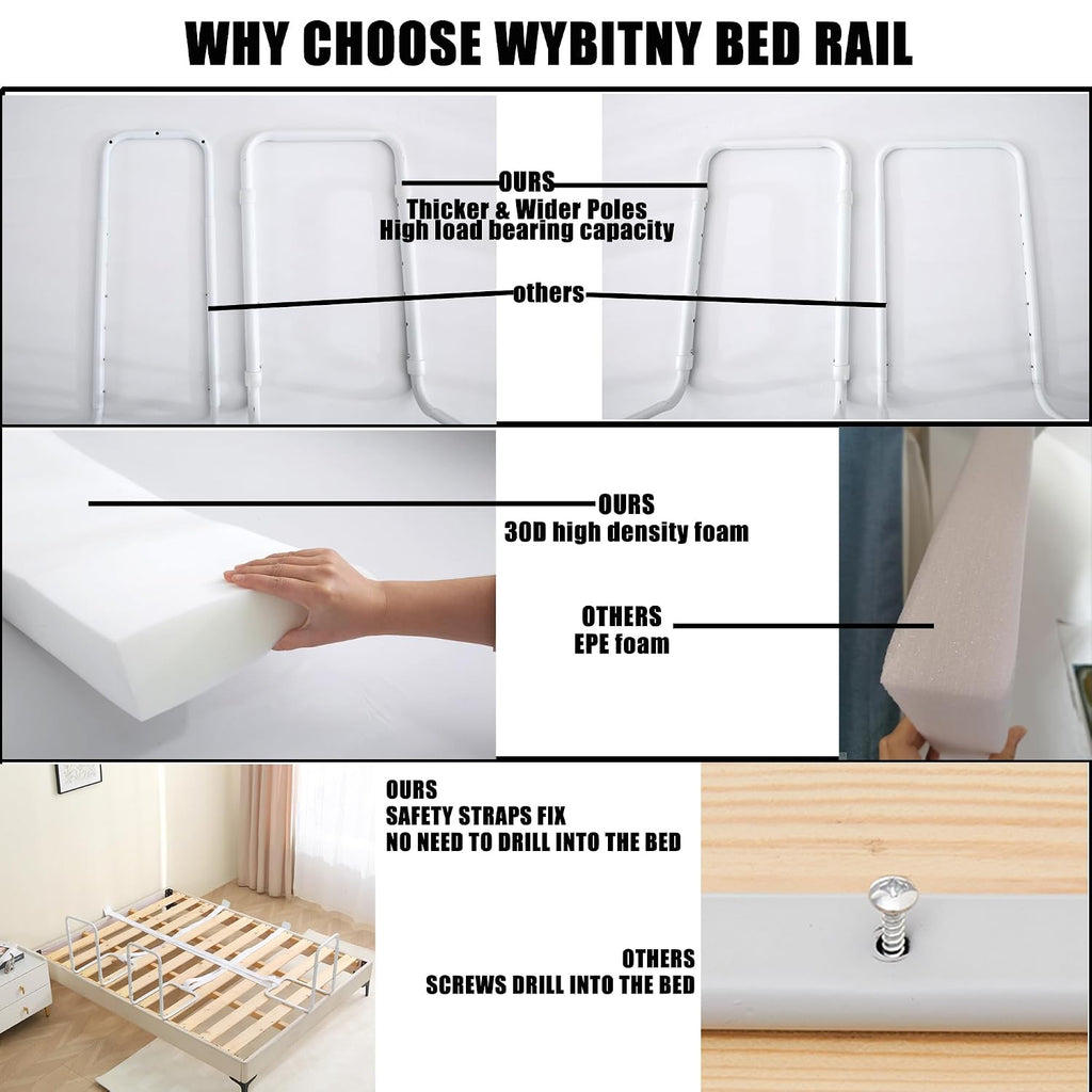 Bed Guard Rail for Toddlers, 59inch Foam Padded Side Rail for Queen King Twin Full Size Bed, Bedrail for Toddler, Bed