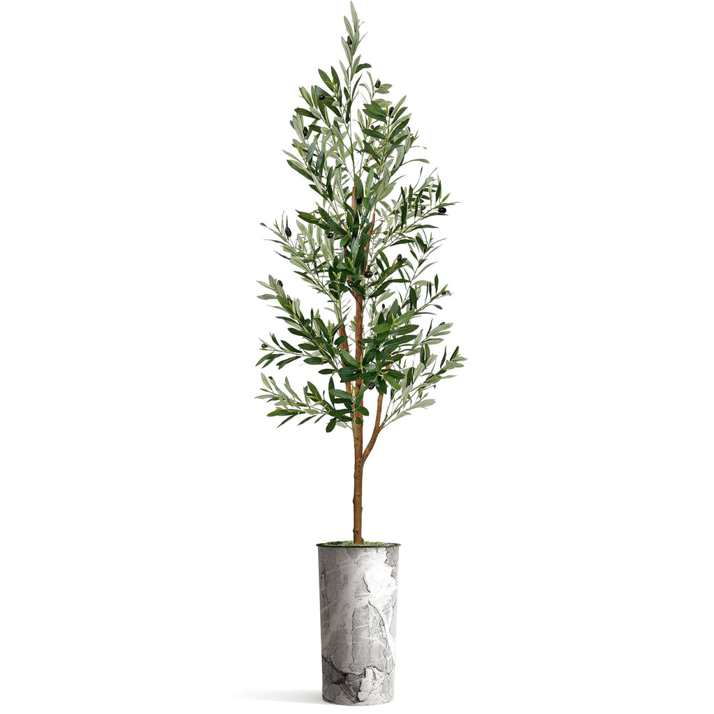 Artificial Tree in Gray Marble Effect Planter, Fake Olive Silk Tree for Indoor and Outdoor Home Decoration - 68"