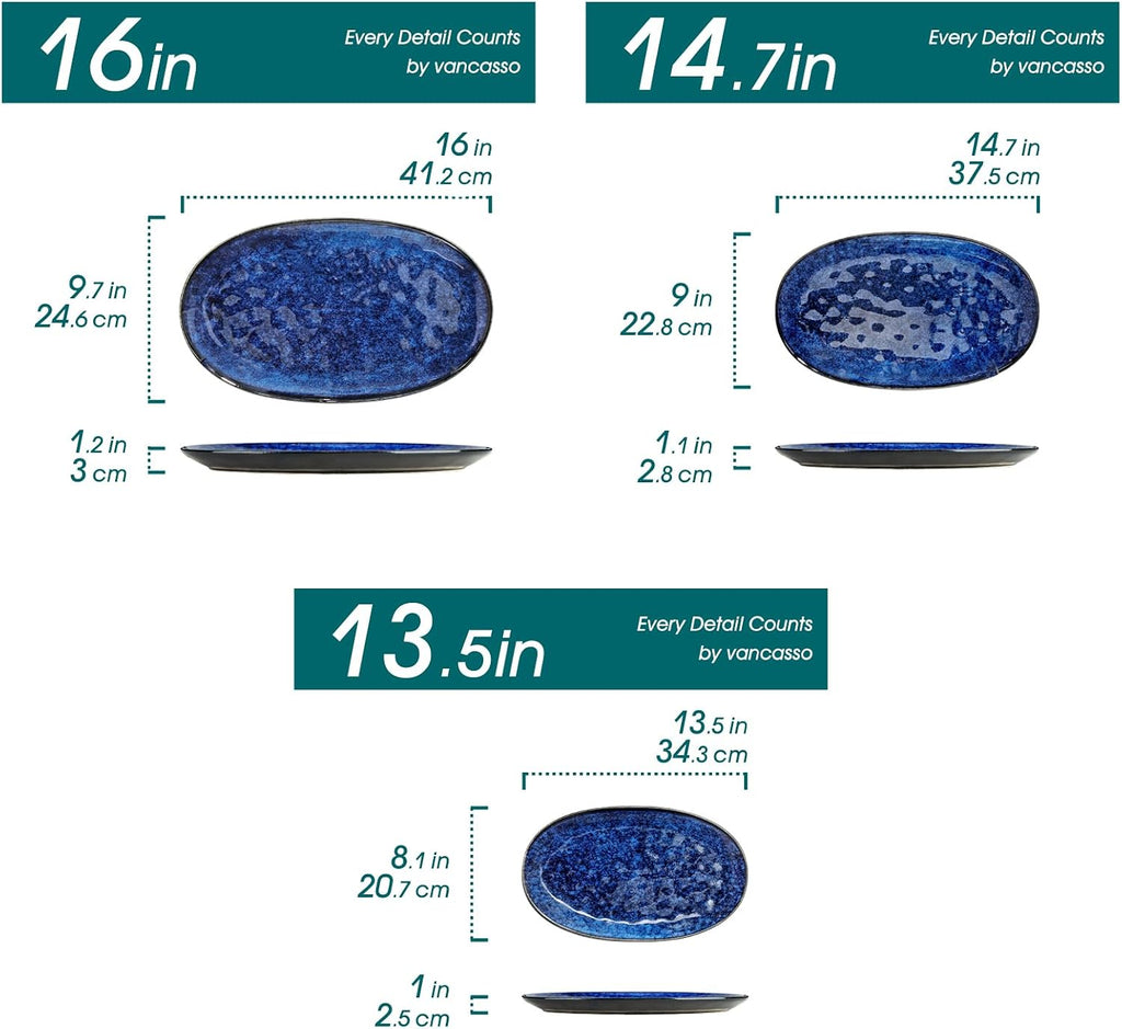 Ceramic Serving Platters Set of 3, Oval 16/14.7/13.5 Inch Stoneware Serving Dishes for Entertaining, Microwave Safe