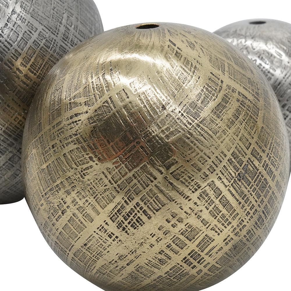 Set of 3 Aluminum Decorative Spheres - Handcrafted Metallic Textured Orbs, Different Sizes, Decor, Tabletop Accent