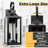 19" Black Outdoor Wall Lantern 2-Light, Large Outside Modern Porch Sconce Light Fixture