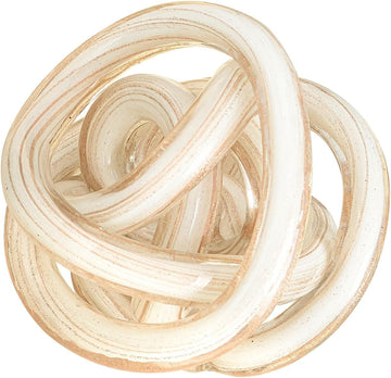 Orbit Hand Blown Glass Infinity Knot Sculpture - 4.5 Inch Glass Art White & Gold Knot Decor Ball Decor, Small