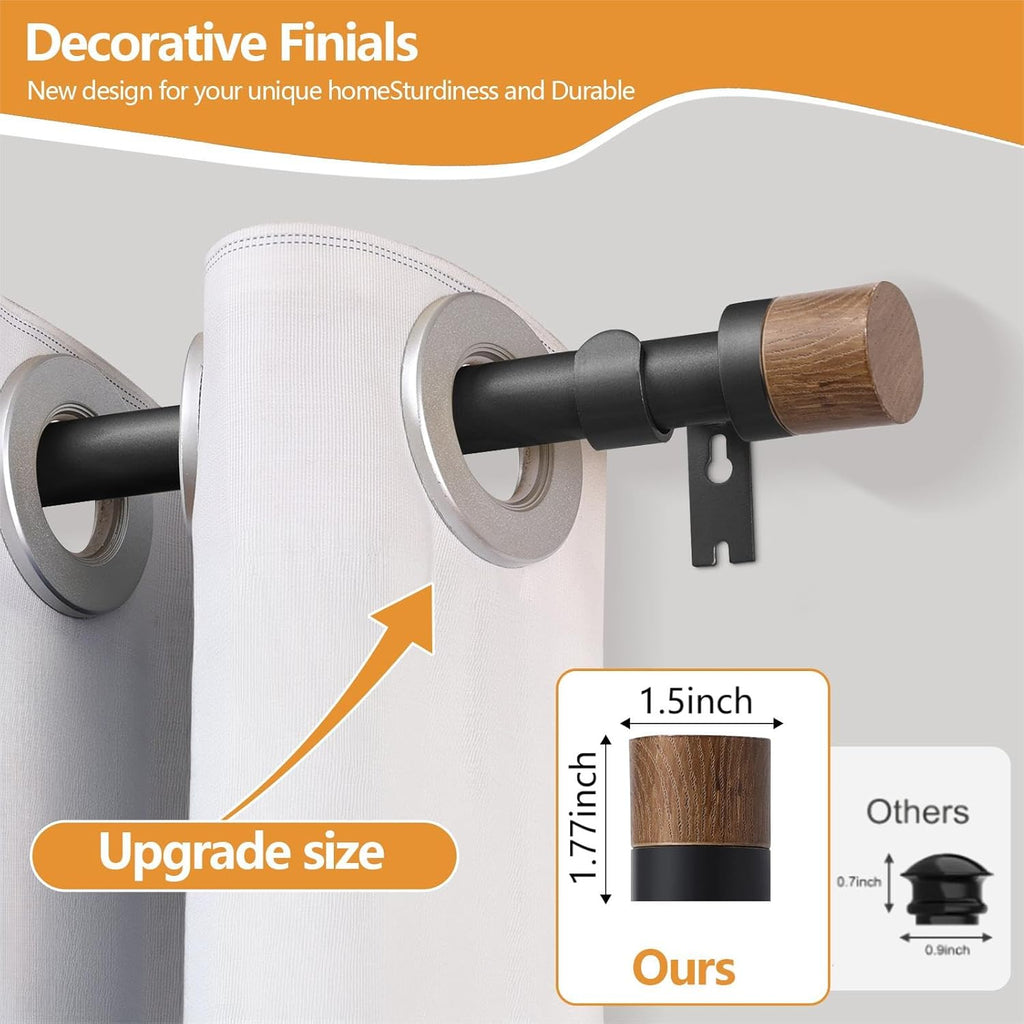 Wood Curtain Rods for Windows,1 inch Adjustable Window Curtain Rods with Imitation Wood Grain