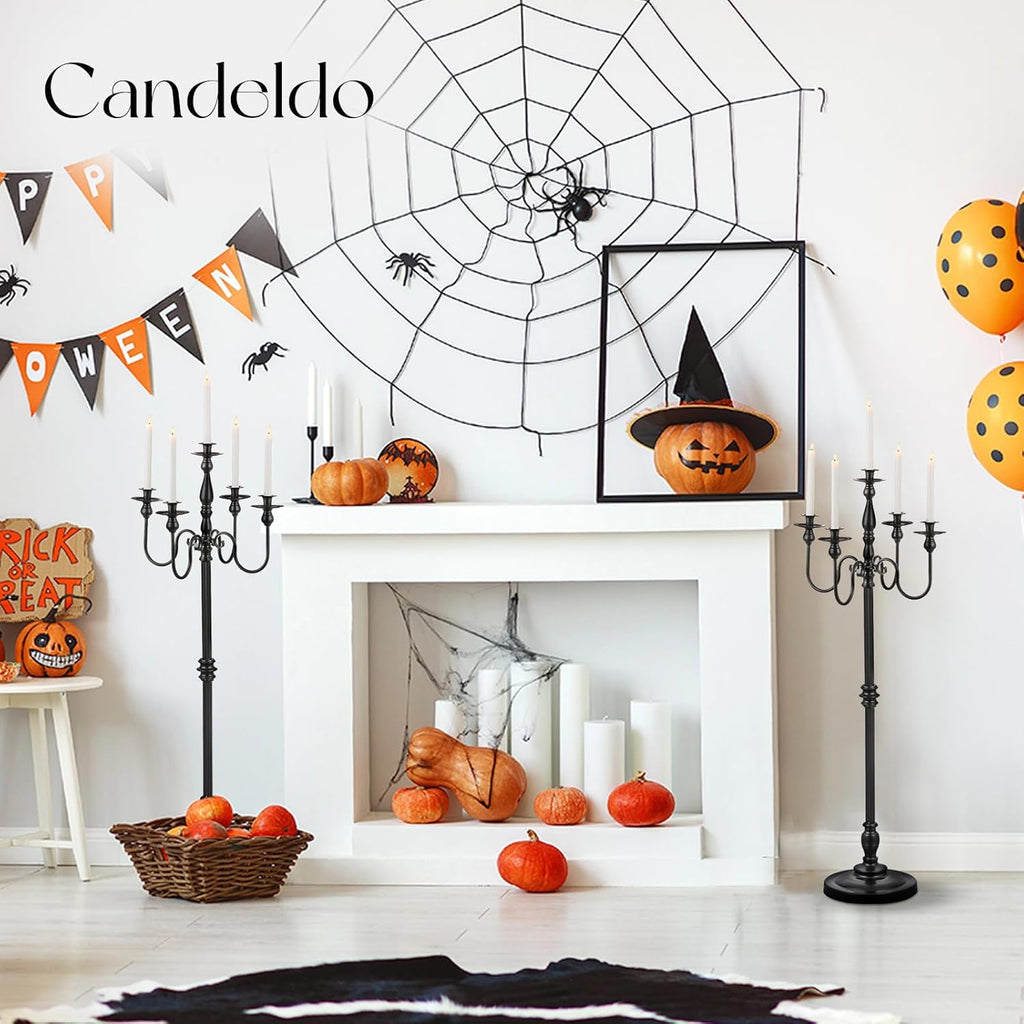 Floor Candelabra Candle Holder: 48 Inches Black Candelabras Set of 2 Halloween Decor 5 Arm Tall Dinning Tables
