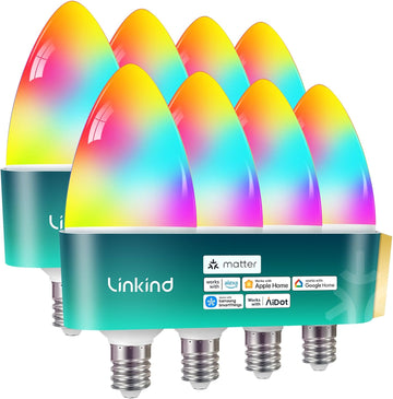 Matter E12 Led Bulb, Color Changing Smart Light Bulbs, 8 Pack