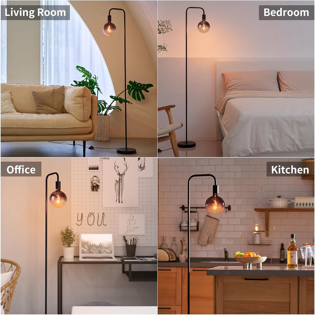 Floor Lamp - Minimalist Industrial Standing Lamp with Modern LED Bulb, Globe Black Clear Glass 6"
