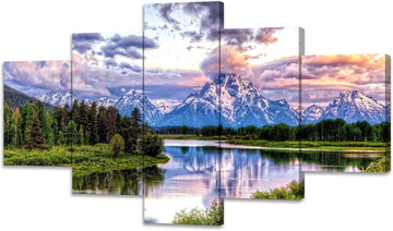 5 Pieces Grand Teton National Park Landscape Wall Art Mountain Canvas Paintings Nature Scenery Pictures Posters