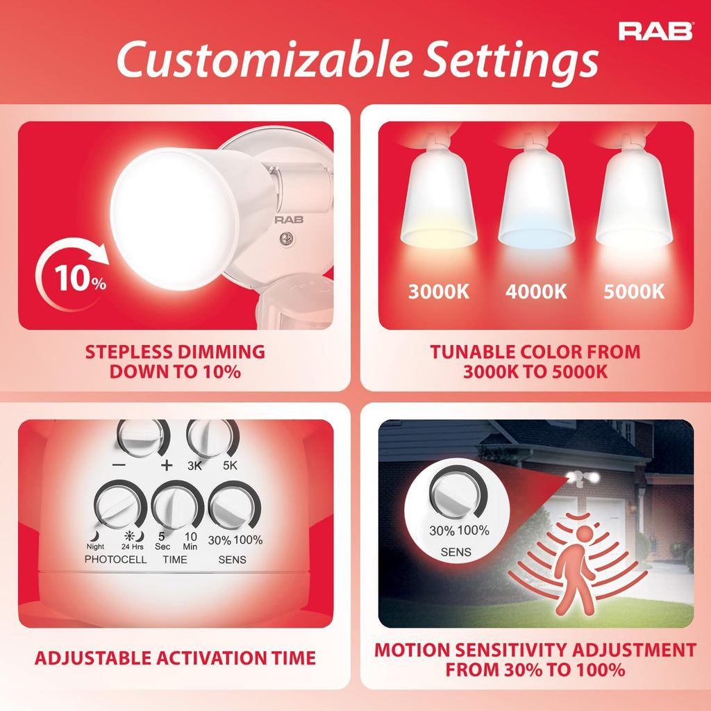 LU160 Luminator Motion Sensor Outdoor Lights - Flood Light for Security - Outside Dusk to Dawn Photocell, 3000k-5000k