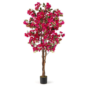 6 FT Bougainvillea Artificial Tree, Faux Flower Tree in Pot with 910 Flowers, 105 Leaves, Real Wood Trunk, Tall Fake