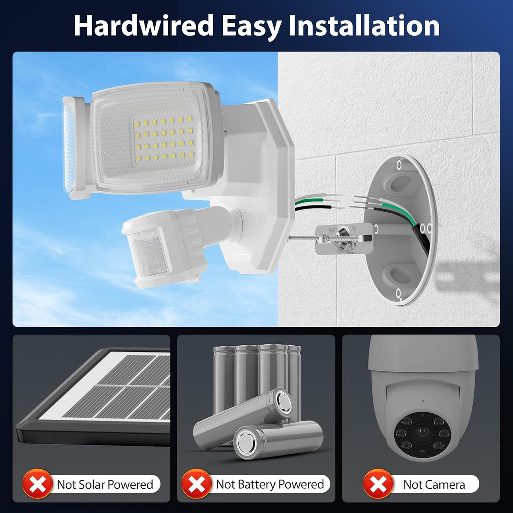32W 2 Head Motion Sensor Outdoor Lights, 3200LM 6500K LED Security Light Hardwired, Dusk to Dawn, Motion Detector