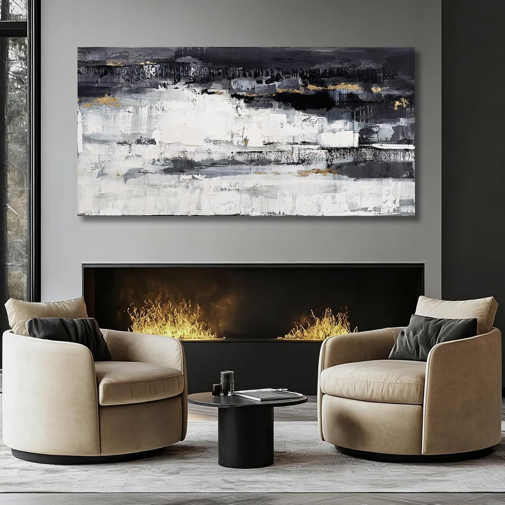 Large Abstract Wall Art, Black and White Wall Decor, Modern Printed Canvas Artwork for Walls, Living Room, Bedroom