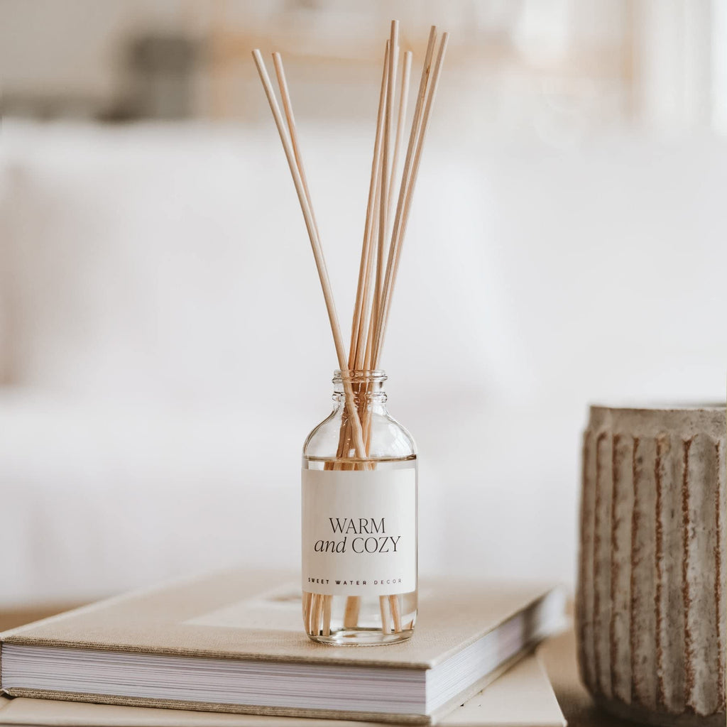 Warm and Cozy Reed Diffuser Set - Orange, Cinnamon, Clove, and Pine Fall and Winter Scented Diffuser - Scent