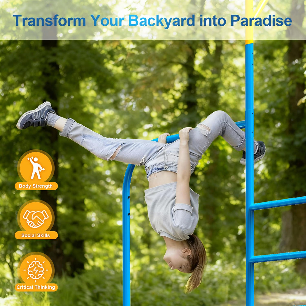 Large Monkey Bars for Kids, Outdoor Monkey Bar Set with Climbing Frame, Heavy-Duty Metal Playground Climbing Playset