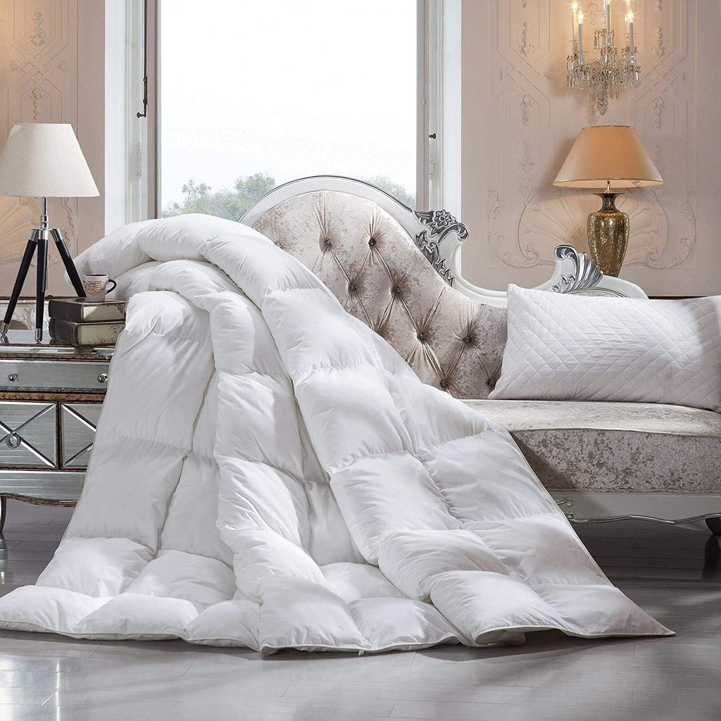 Luxurious Queen Goose Down Fiber Waterfowl Feather Fiber Comforter (90"x90"), Fluffy, Ultra Soft, Breathable