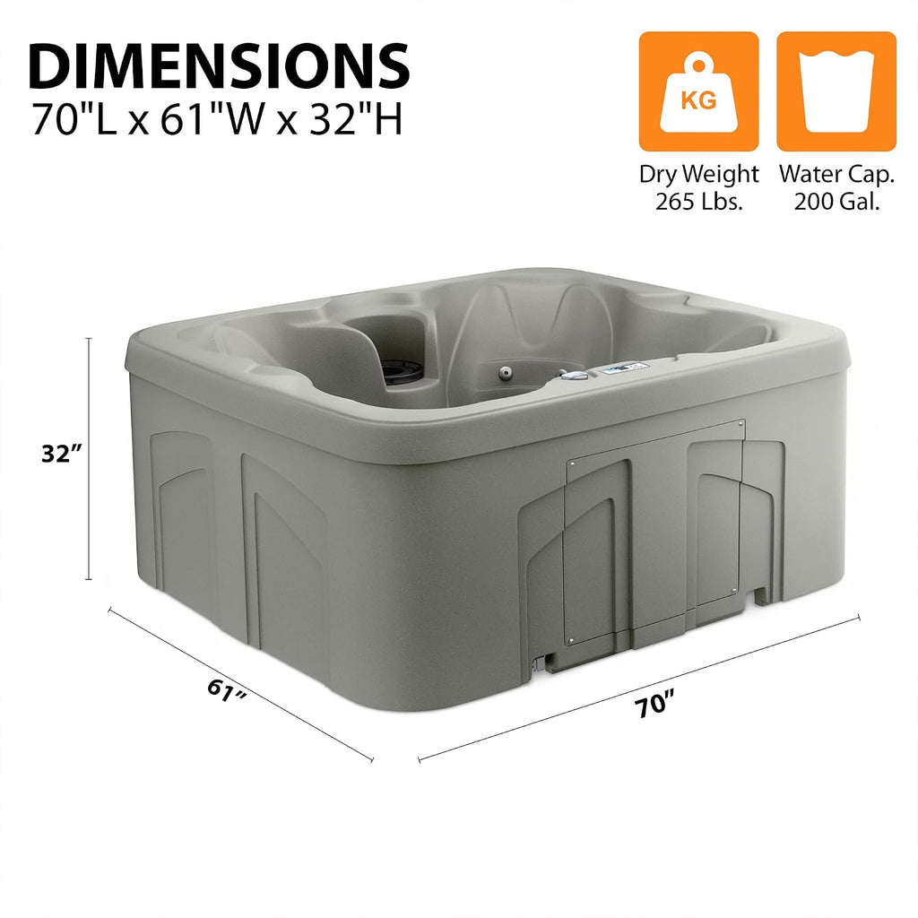 4-Person Plug & Play 13-Jet Hot Tub Spa and Thermal Cover, Taupe | Square Outdoor Spa with 1.0 HP Pump, Cover and LED