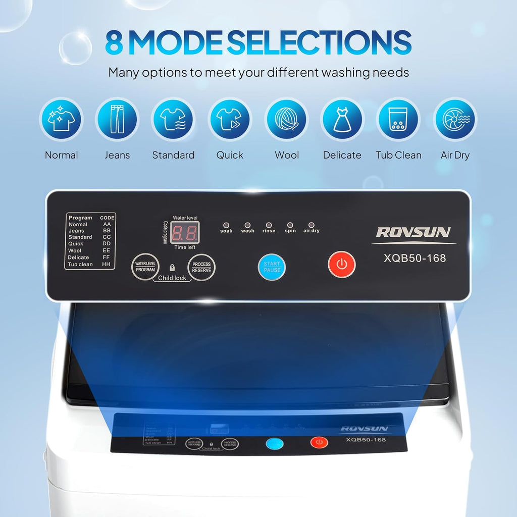 17.8LBS Portable Washing Machine, Full-Automatic Electric Laundry Machine with Stainless Steel Drum, Compact Washer