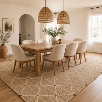 Hand Woven Jute Area Rug 8'x10'- Geometric Design (Natural) | Indoor Natural Fiber Hallway Jute Rug - Rustic