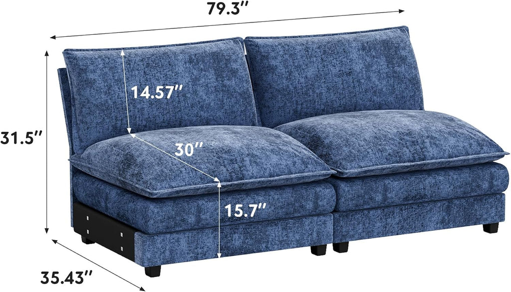 80" Modular Sectional Sofa, Loveseat Sofa Couch with Double-Layer Cushion, DIY Combination Chenille Deep 2-Seat Cloud