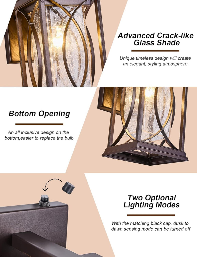 Oil Rubbed Bronze Porch Light Dusk to Dawn Outdoor Wall Lantern Small Modern Exterior Light Fixture Aluminum with