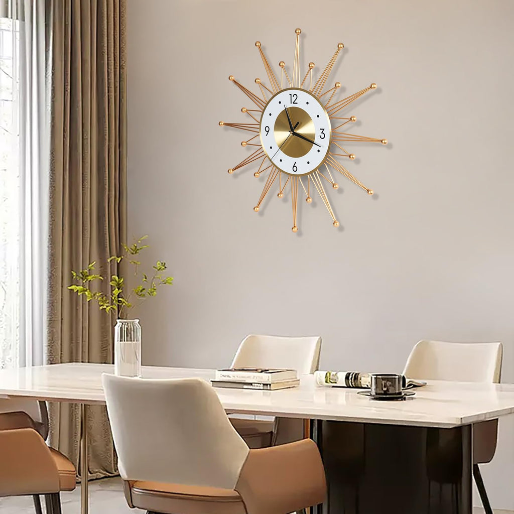 Large Wall Clock 20'' Modern Big Wall Clock Starburst Mid-Century Decor Non-Ticking Silent Quartz Movement Clock Home