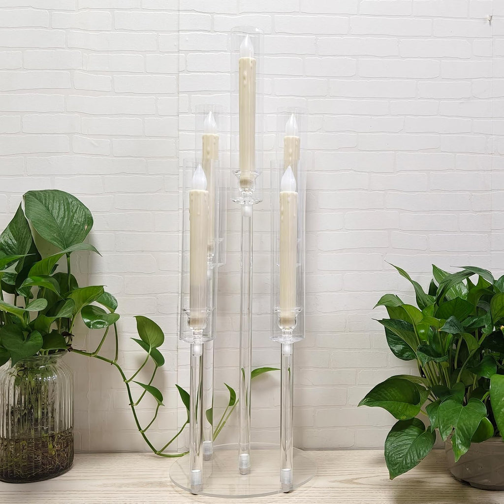 4 Set 5 Arms Acrylic Candelabra Centerpieces,Clear Candlesticks Holder with Acrylic Shade for Valentine's Day Dinner