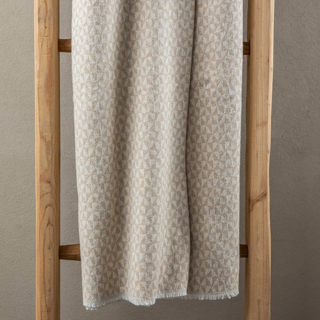 Classic Italian Throw Blanket, Cotton Blend, Solid with Fringe, Cream and Terracotta, 51 x 71 Inches, Winter Warmth