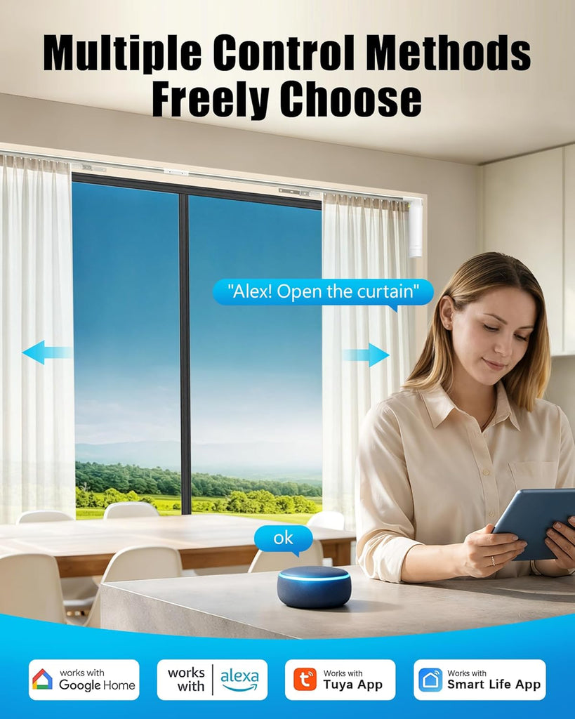 Curtain Rods for Windows up to 20"-165" Adjustable Length Electric Smart Curtain Track System with Remote, Motorized