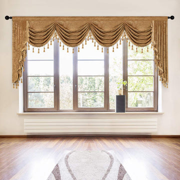 Thick Chenille Window Curtains Valance Large Waterfall Valance, Rod Pocket, 1 Panel (Bronze, W110)