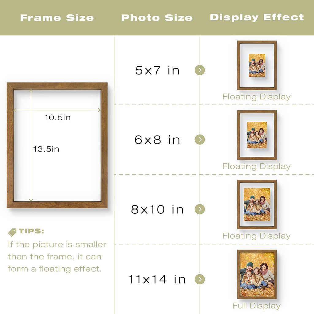11x14 Floating Picture Frame Brown - Solid Wood for Pressed Flower -1 Pack