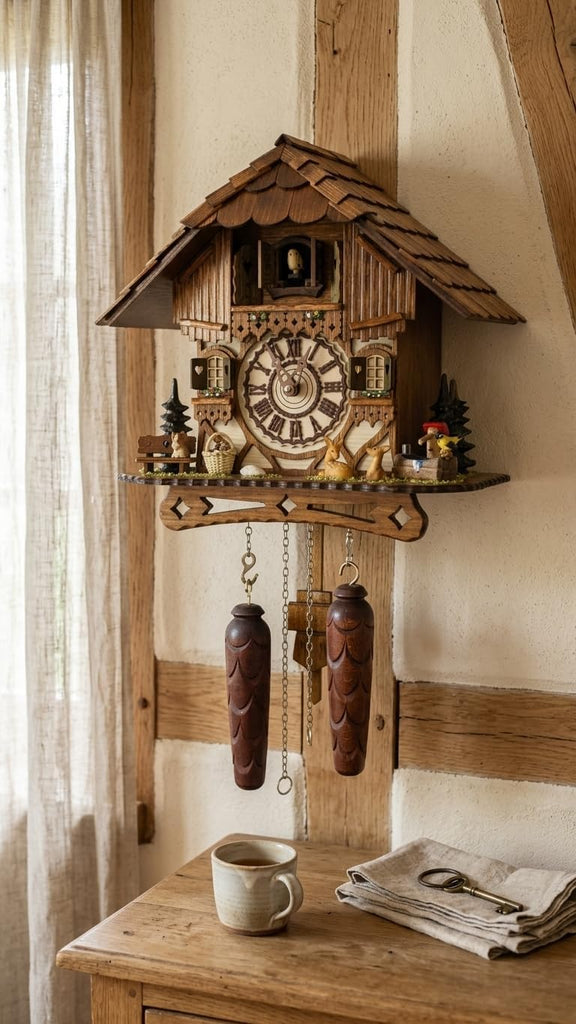 Cuckoo Palace German Cuckoo Clock – Black Forest Hillside Chalet with Animal Figures – Quartz Movement with Music – Night Silence Sensor...