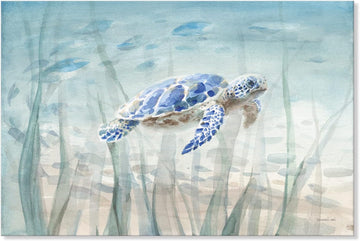 Ocean Wall Decor Blue Turtle Canvas Art Sea Grass Pictures Coastal Print Painting Nautical Artwork Ready to Hang