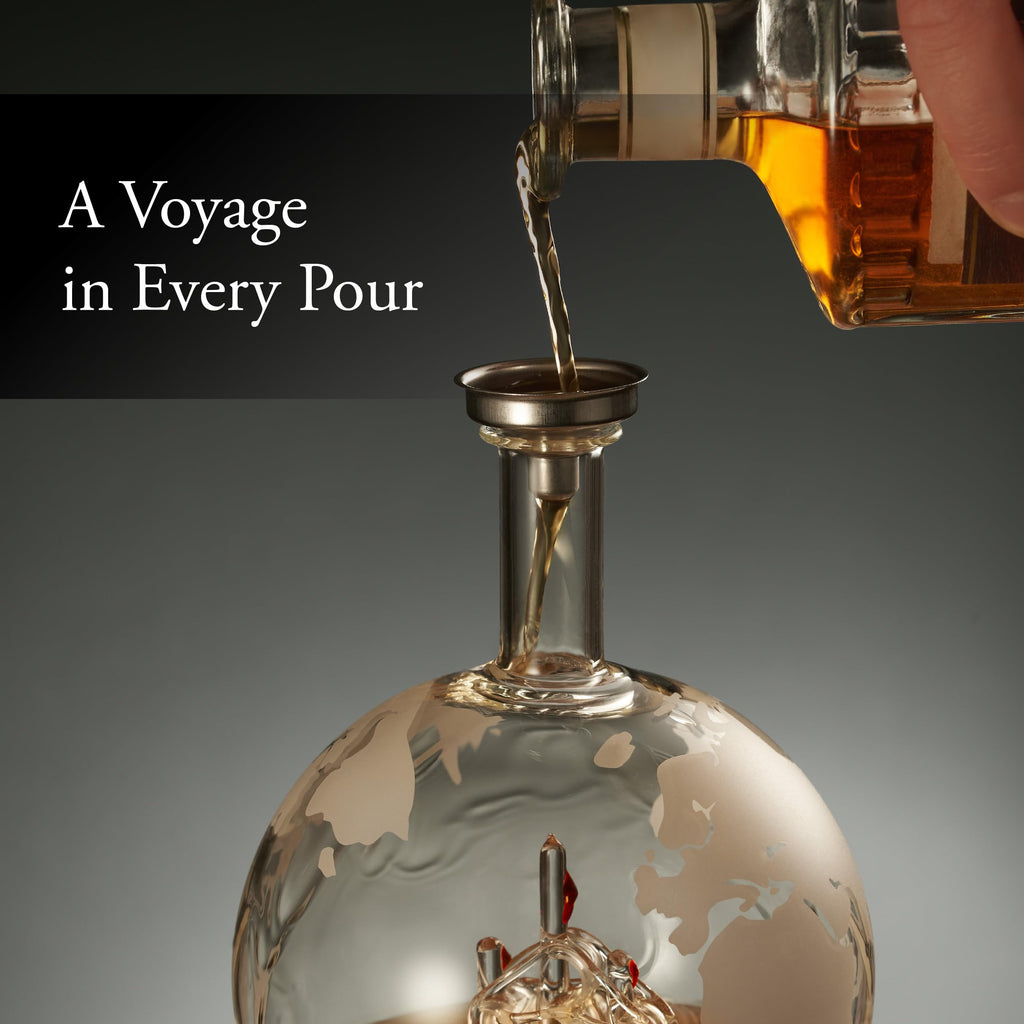 Whiskey Decanter Globe Set for Men with 4 Glasses, Bourbon, Rum, Scotch, Crystal Clear Decanter Sets - Whiskey Gifts