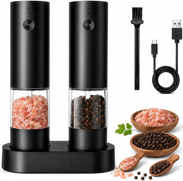 Automatic Electric Salt And Pepper Grinder Set Rechargeable Pepper Shakers - Set of 2