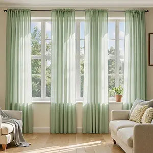 Sage Green Sheer Curtains 63 Inches Long 4 Panels 42 x 63 Inches