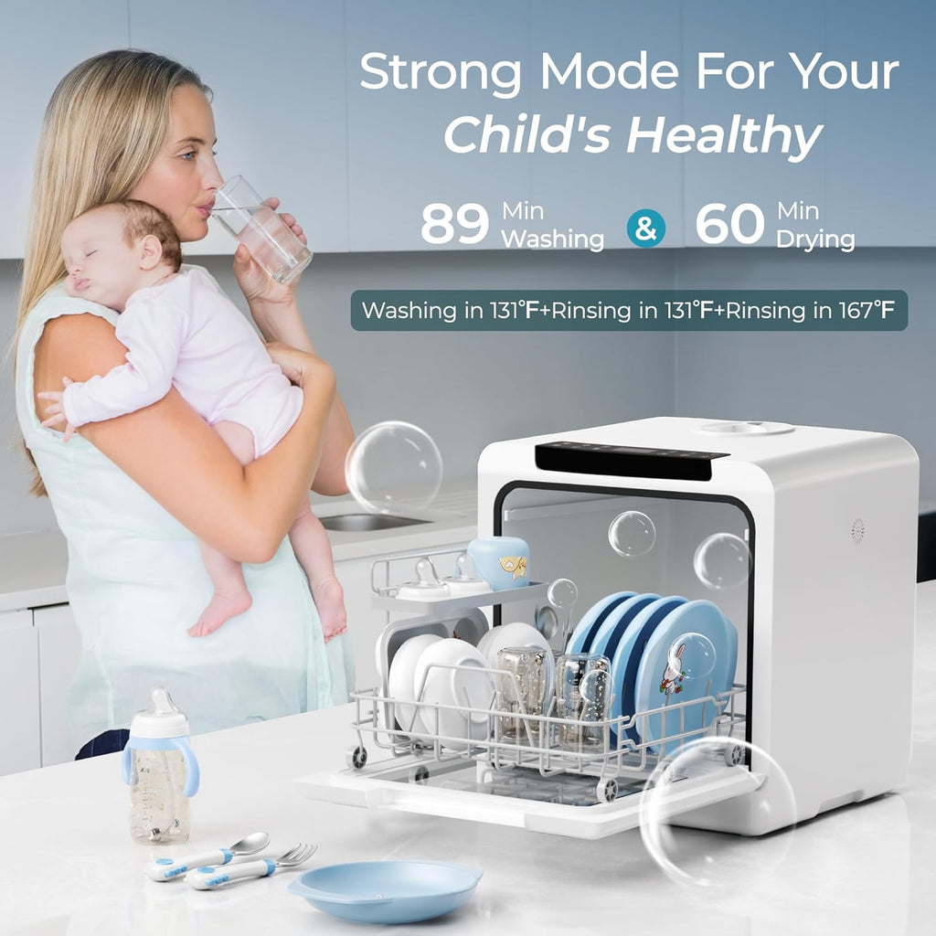 Countertop Dishwasher Portable with 8 Programs, 5L Built-in Water Tank, 167℉ High-Temp, No Hookup Needed