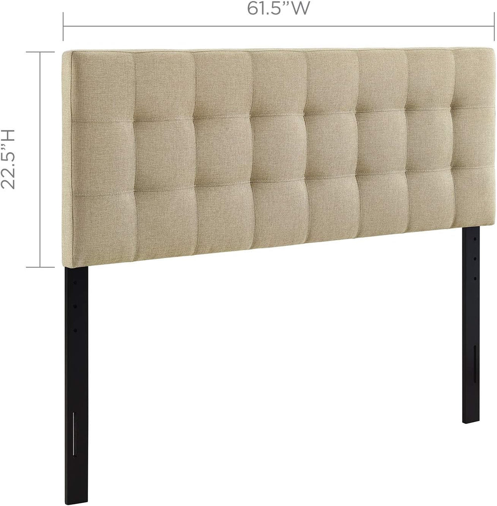 Lily Tufted Linen Fabric Upholstered Queen Headboard in Beige