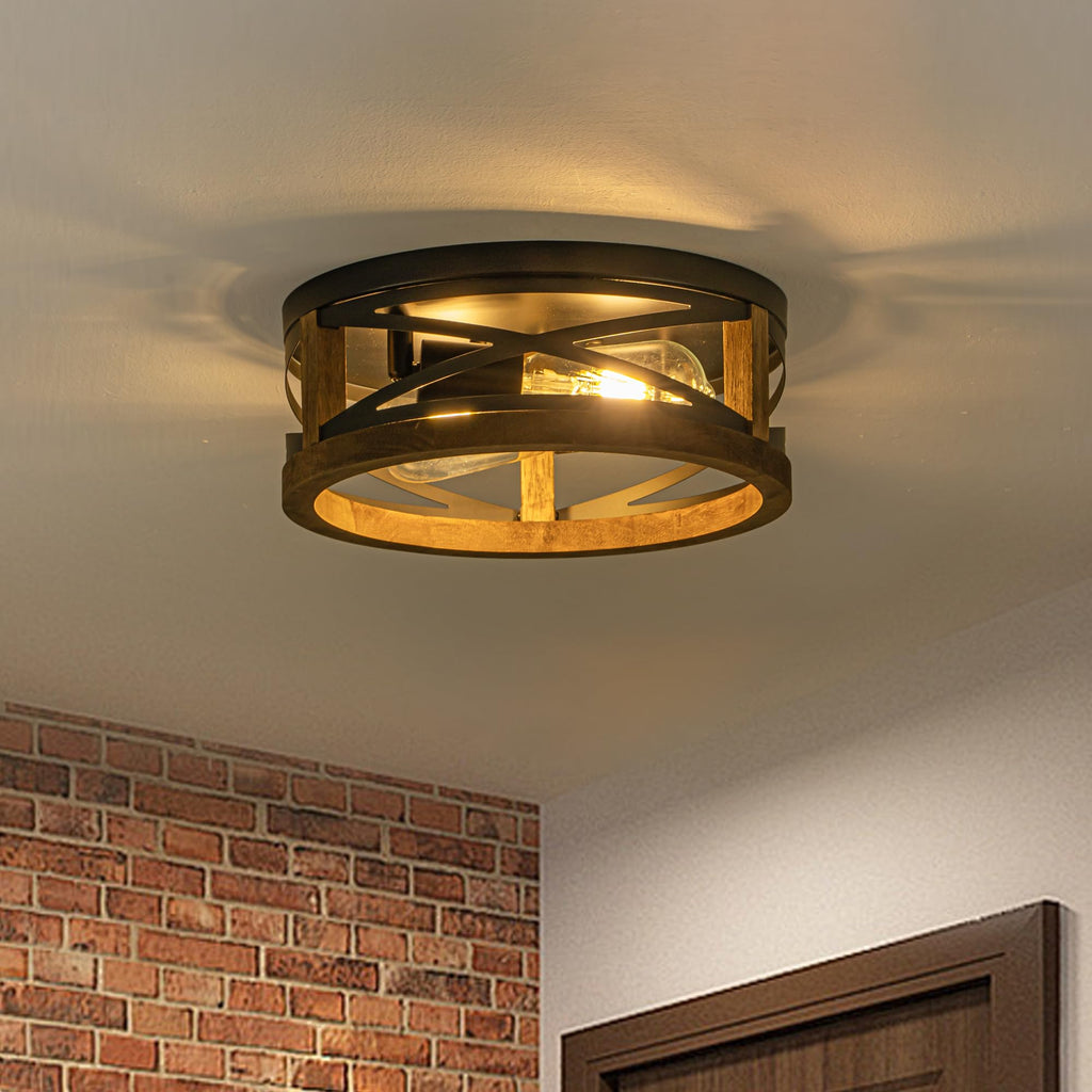 Farmhouse Ceiling Light, 2-Light Round Flush Mount Light Fixture
