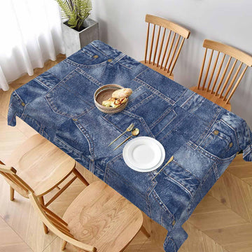 Denim-Style Indigo Rectangle Tablecloth - 60x84 Inch (6-8 Seats) Polyester Decorative Cover for Dining, BBQ, Picnic