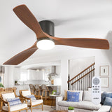 52 inch Ceiling Fans with Lights, Low Profile Ceiling Fan with Light and Remote Control, Flush Mount, Reversible, 3 Wood Blades, 5CCT Dimmable, Black Walnut Ceiling Fan for Indoor/Outdoor Use A103-B0DY7PBF41