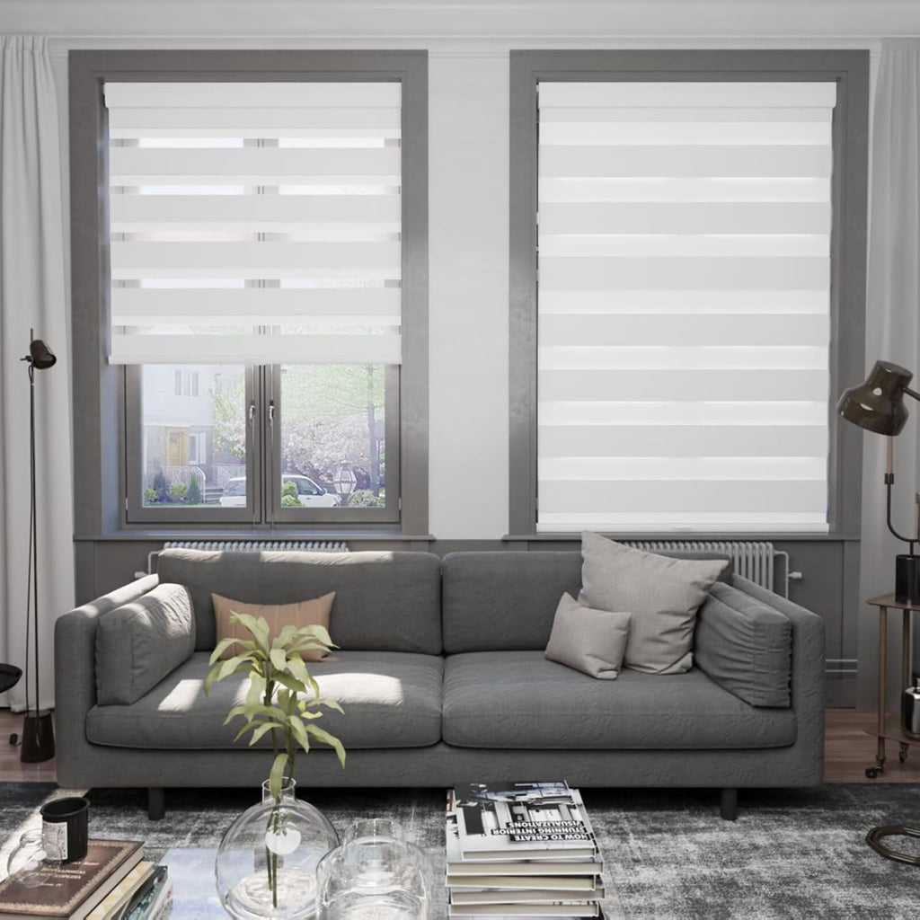 Custom No Drill Zebra Roller Shades, Blackout(85%) Cordless Dual Layer No Drilling Day and Night Blind for Windows
