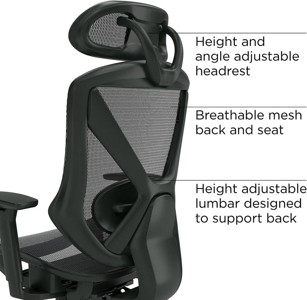 Ergonomic Task Chair, Mesh, Ergonomic, Lumbar Support, Adjustable Height, Black