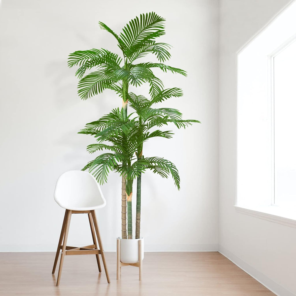 8.5ft Tall Triple Golden Cane Palm, Artificial Palm Tree Large Tropical Faux Palm Trees UV Resistant, Indoor &
