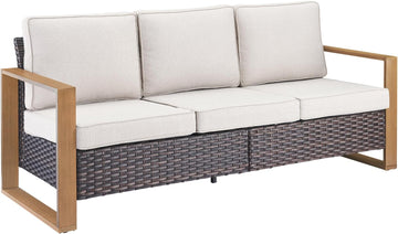 Outdoor Couch Wicker Patio Sofa, Rattan Patio Furniture Sofa with Sturdy Frame,All-Weather PE Wicker,Wide