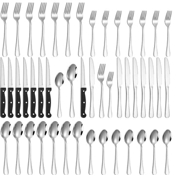 48-Piece Silverware Set for 8 with Steak Knives, Stainless Steel Flatware Set, 18/8 Food Grade Cutlery Set, Mirror