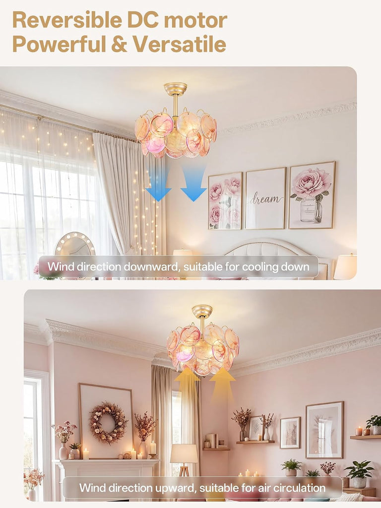 20" Gold Crystal Fandelier Ceiling Fans with Lights, Gold Flower Chandelier Ceiling Fan with Light Remote Control