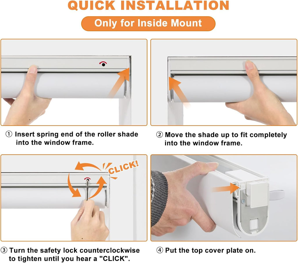 No Drill No Tools 100% Blackout Window Blinds, Free-Stop Cordless Roller Blinds for Windows, UV Protection Thermal