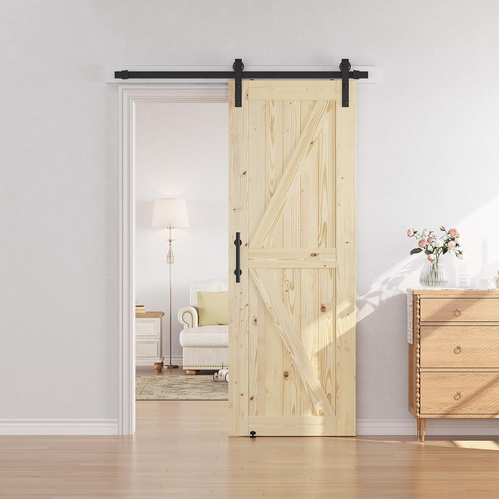 30in x 84in Sliding Barn Door with 5ft Barn Door Hardware Kit Included, Unfinished Solid Spruce Wood