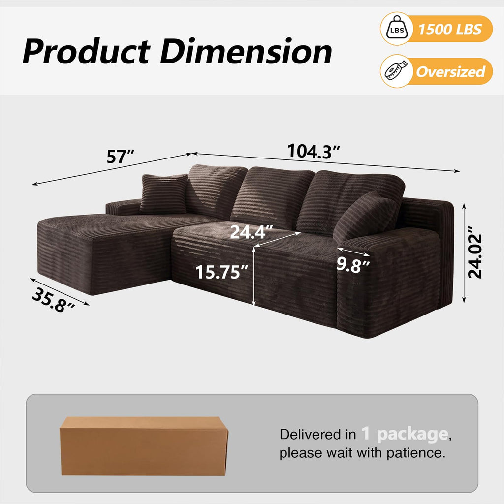 Modular Boneless L Shaped Sectional Couch, Cloud Style Sofa with Deep Seat Cushions, Sofa, Easy Assembly Couch in a