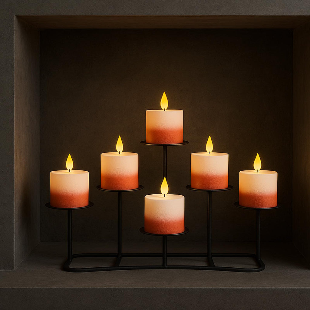 Fireplace Christmas Candelabra Candle Holder - Black Matte Geometric Multi Tier Design, Stable Base, Perfect for